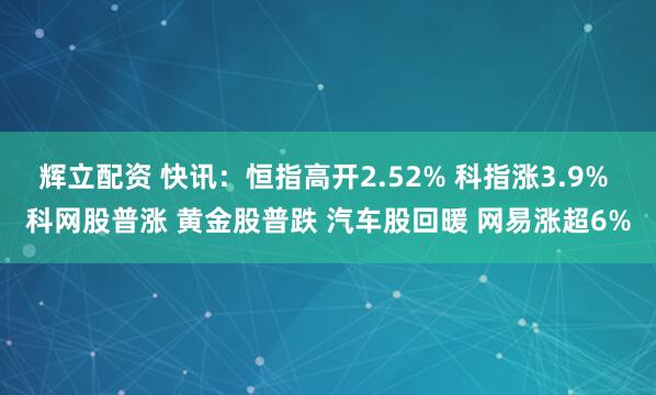 辉立配资 快讯：恒指高开2.52% 科指涨3.9% 科网股普涨 黄金股普跌 汽车股回暖 网易涨超6%